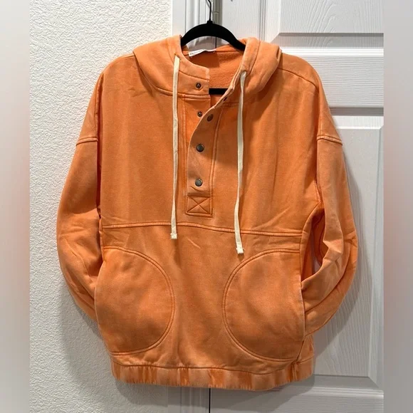 Zenana Outfitters Mineral Washed Orange Hooded Pullover "NEW" - Picture 7 of 9